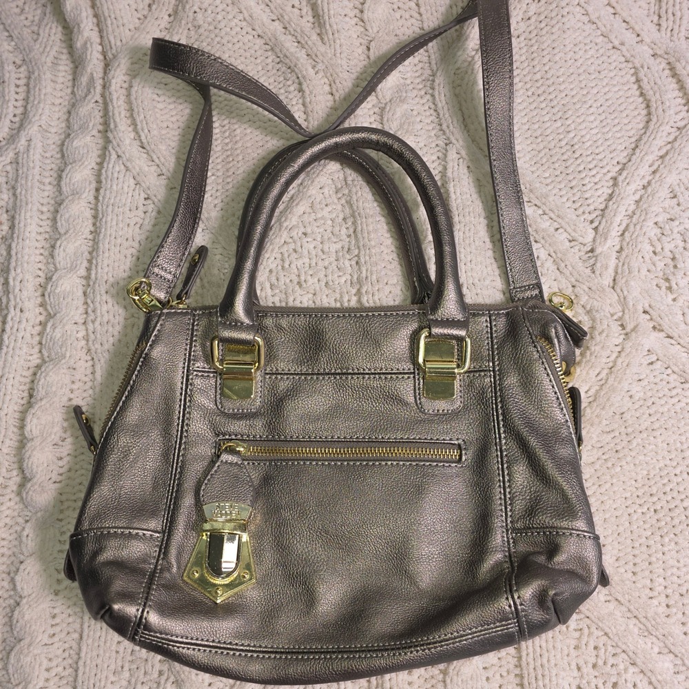 Steve‎ Madden Slouchy Satchel Handle Bag Pewter Metallic Gold Hardware